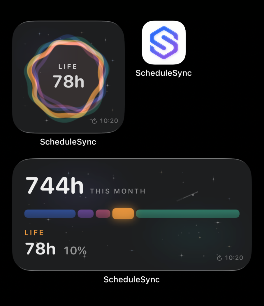 ScheduleSyncの正方形ウィジェット、横長ウィジェット、アプリアイコン